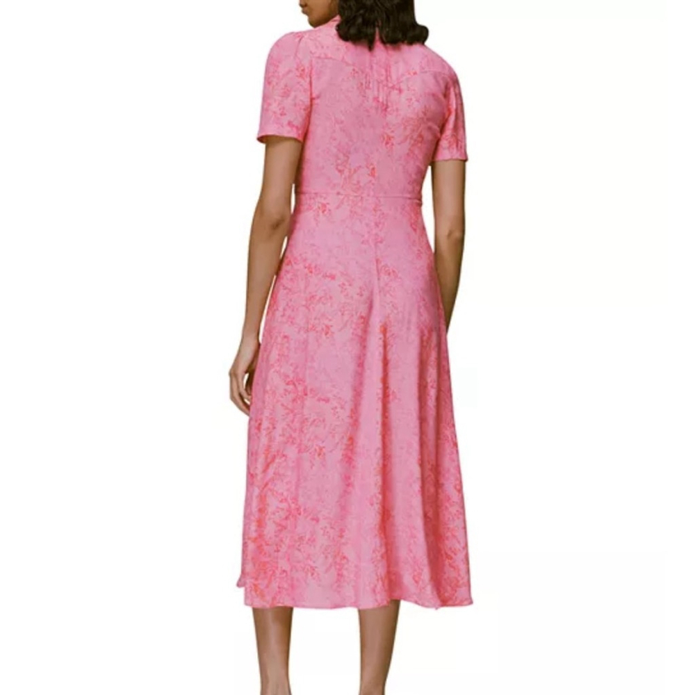 Whistles Robyn baroque-print woven midi shirt dress in pink/multi - Picture 3 of 13